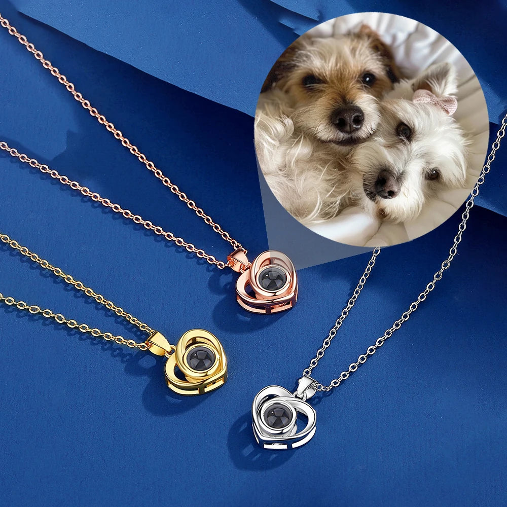 Custom Color Photo Projection Necklace Simple Love Heart Copper Pendant Titanium Steel Chain Girlfriend Mom Wife Festival Gifts