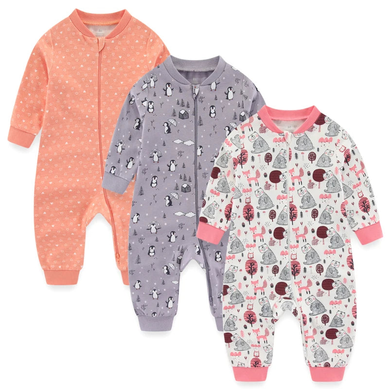 2/3Pieces Cotton Baby Girl Clothes Sets Unisex Rompers 0-24M New Born Baby Boy Clothes 2-Way Zipper Cartoon Autumn Spring