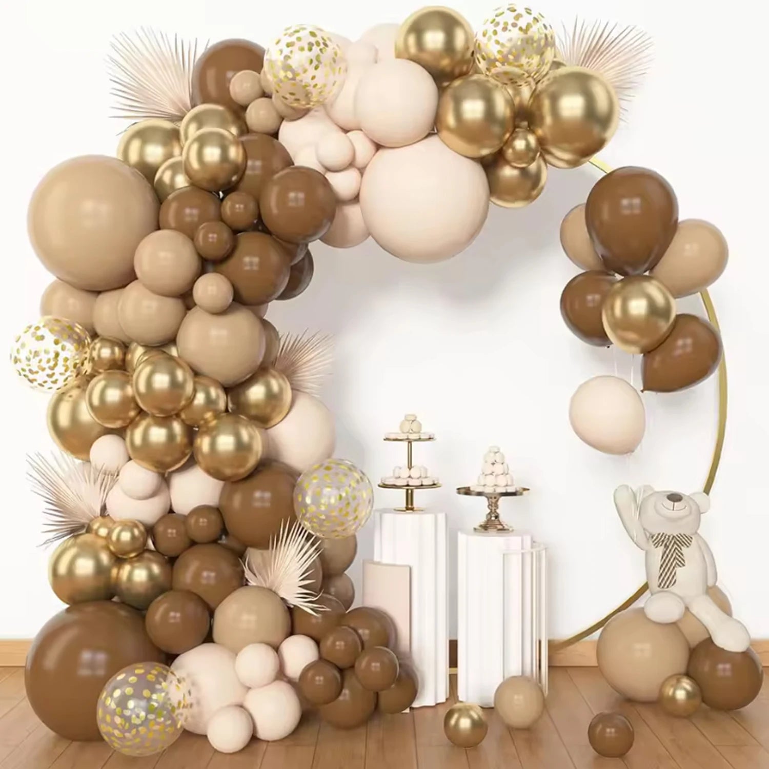 153 Pieces Brown Balloon Garland Arch Set, Different Sizes 18 12 10 5inch Brown Nude Latex Metal Confetti Gold Balloon Suitable
