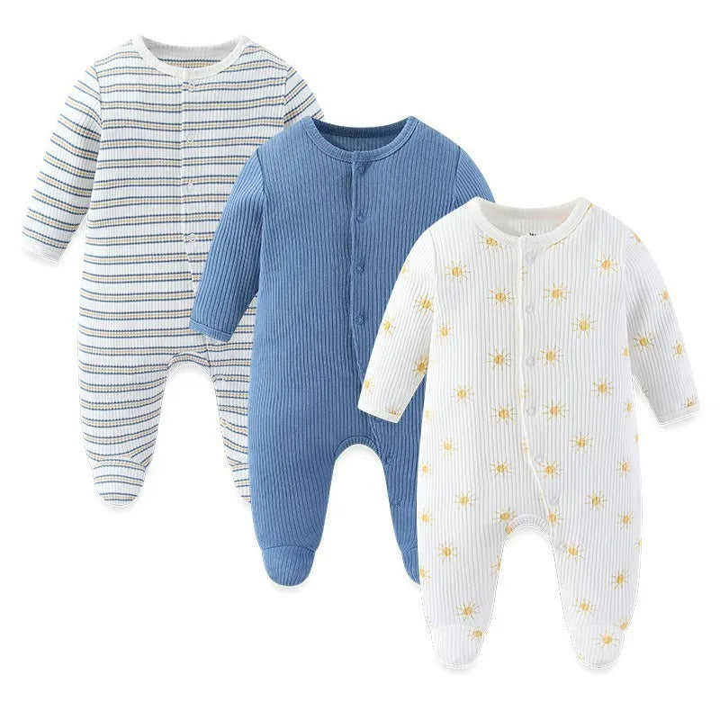3pcs Newborn Baby Boy Clothes Long Sleeve 100% Cotton Baby Rompers Cartoon Baby Girl Clothes 0-12M Spring Solid Color Bebes