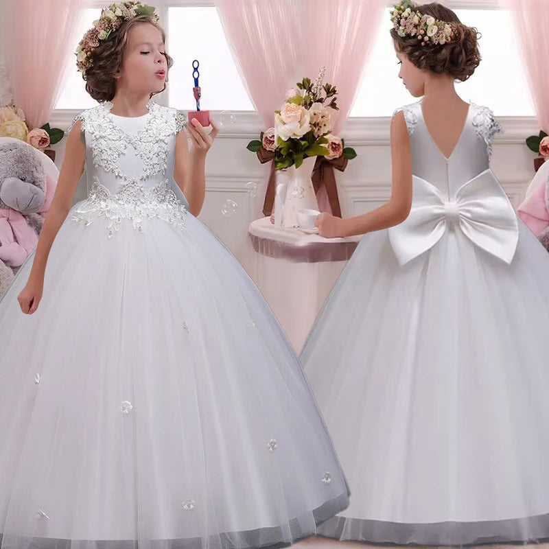 Flower girl's birthday communion party beaded dress 2024 New Year's Christmas Girl Princess small flying sleeve Tutu small dress