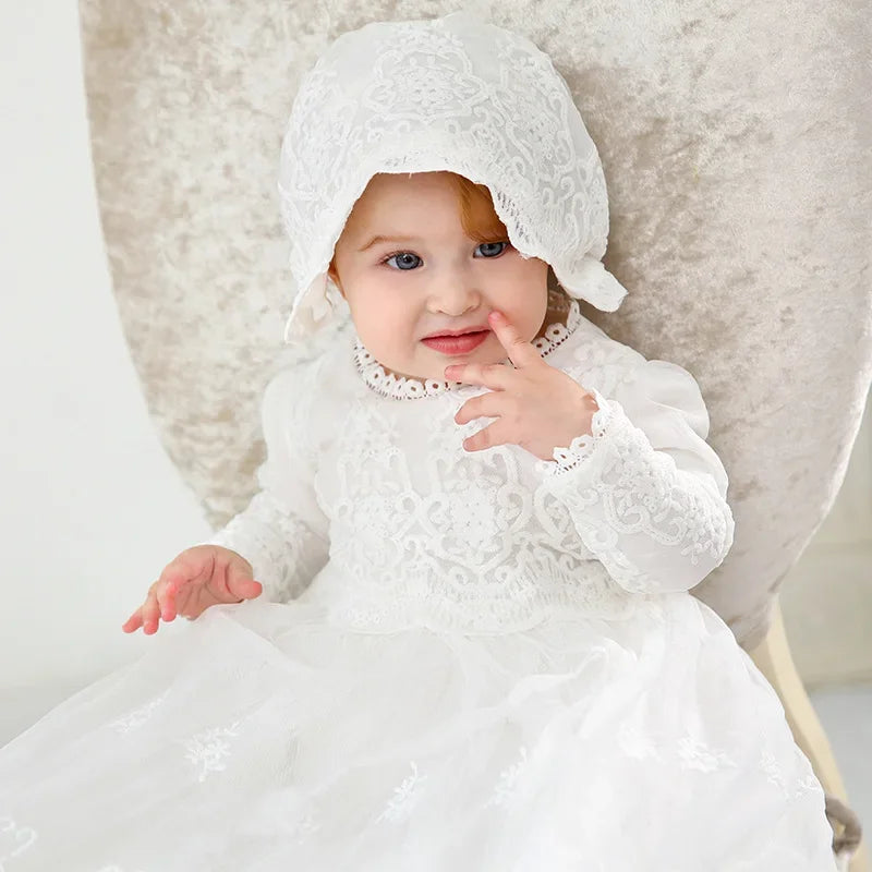 2025 Newborn Girl First Birthday Dress Strapless Royal Party Outfit Lace Elegant Celebration Special Gown Formal Attire