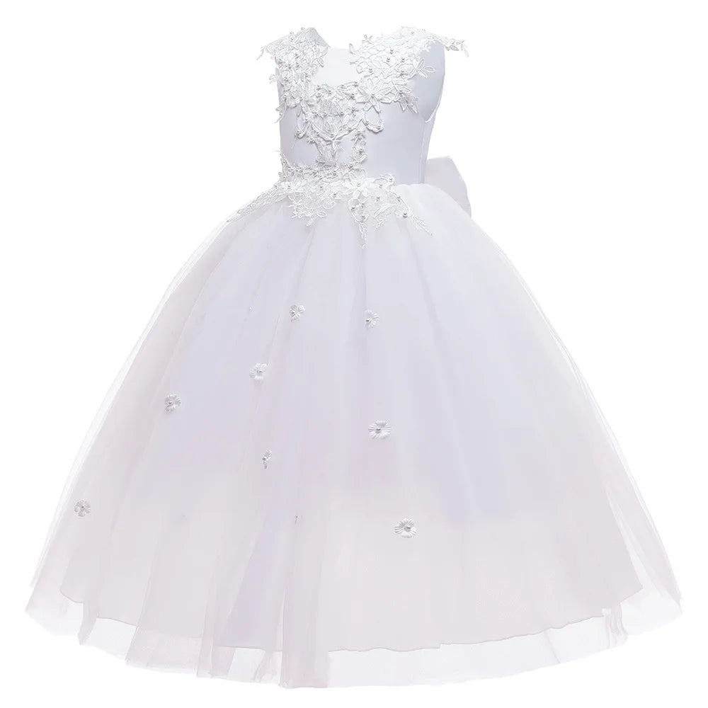 Flower girl's birthday communion party beaded dress 2024 New Year's Christmas Girl Princess small flying sleeve Tutu small dress