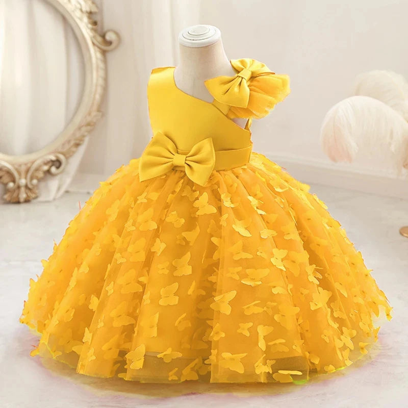 Elegant Butterfly Baptism Baby Girls Dress Infant 1st Birthday Princess Party Dresses Girl Tulle Bridesmaid Wedding Tutu Costume