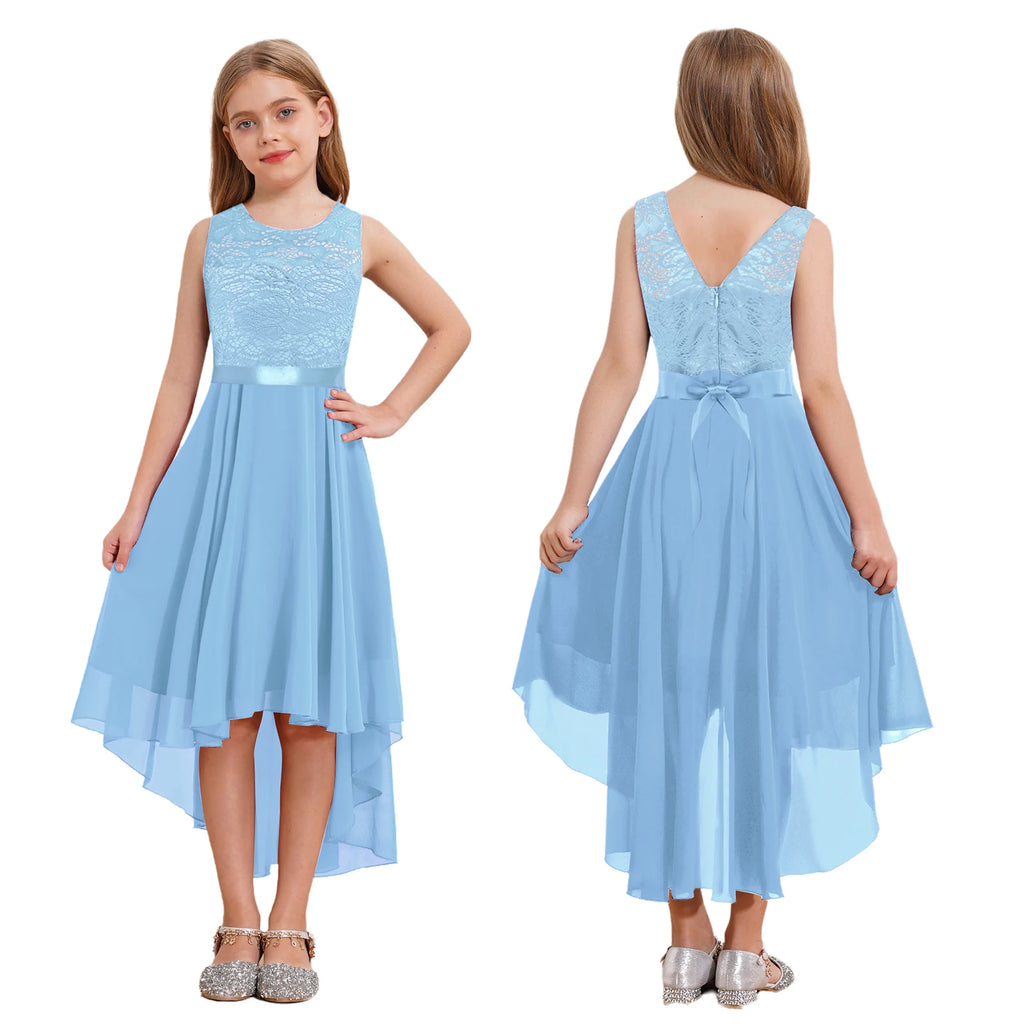 Kids Girls Lace Chiffon Party Grown Dress Birthday Ballroom Wedding Flower Girls Dresses for First Communion Bridesmaid Cocktail