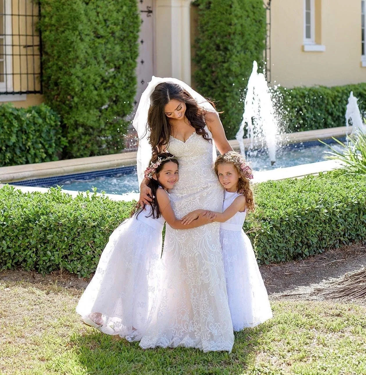 Chic Kids Long Communion Dress Lace Flower Girl Dresses Tulle Embroidered Satin Belt Boho Bridesmaid Dress 2-13 Years
