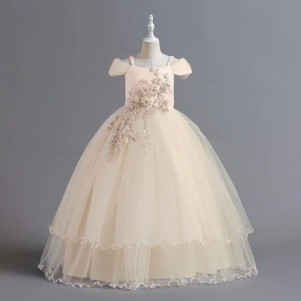 Flower Girl Dresses Gown Red Christmas Lace Long Wedding Pageant First Communion Dress for Big Girls Children Formal Wear 12 14T