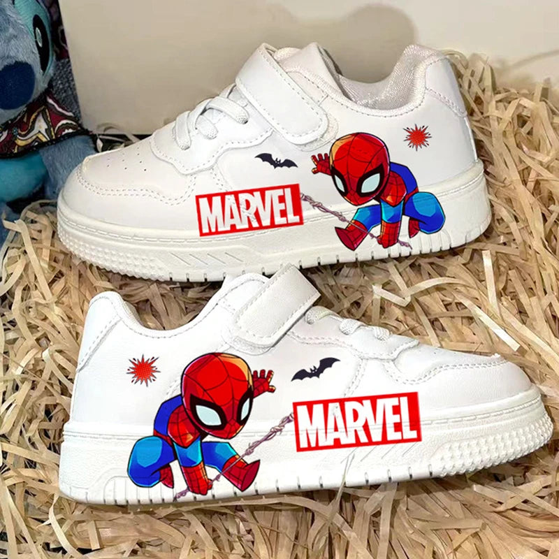 Kids Marvel Casual Shoes Boys Fashion Cartoon Print Sport Shoes Children's Anti-slip Sneakers Student Pu Leather Outdoor Shoes