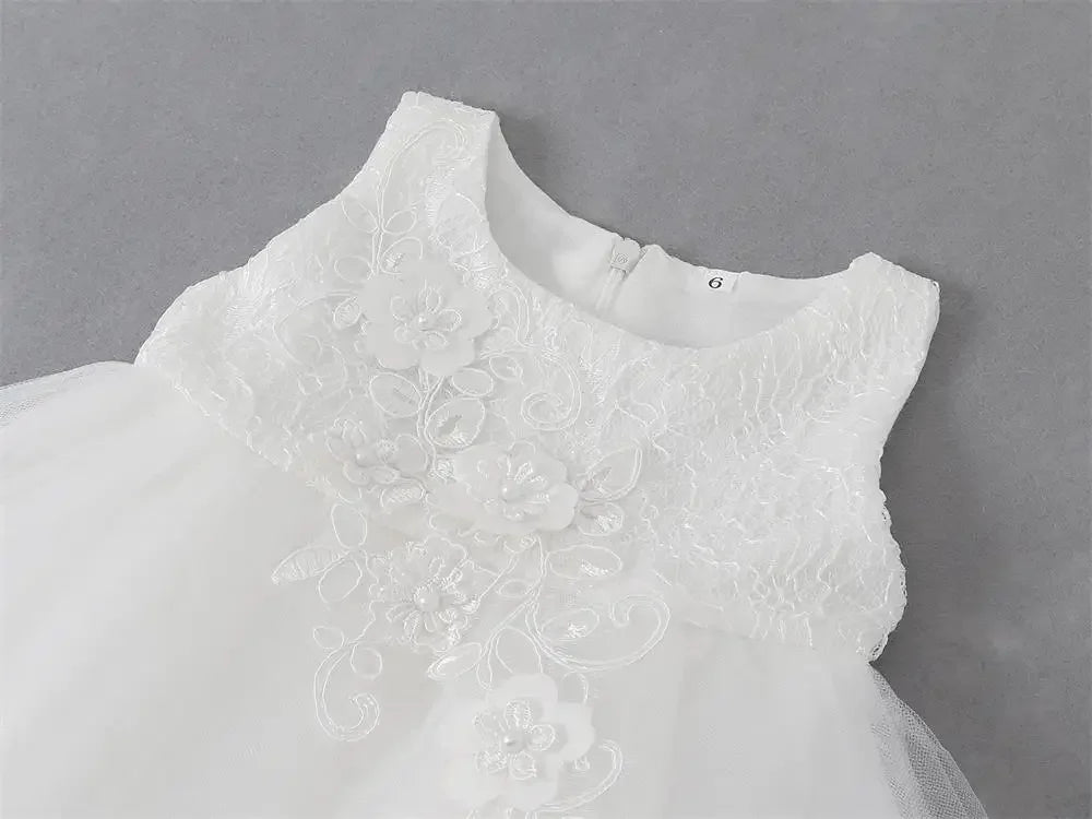 Infant Dress Gown Baby Girl Clothes Elegant Princess Dress For 1st Birthday Dress Children Baptismal Costume White Wedding Dress