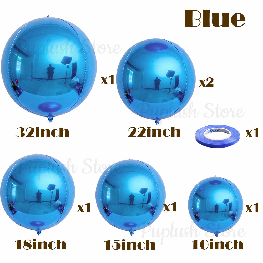 7Pcs Metal Silver Gold 4D Round Foil Balloon Rose Gold Blue Pink Red Helium Air Globos Birthday Baby Shower Wedding Decor