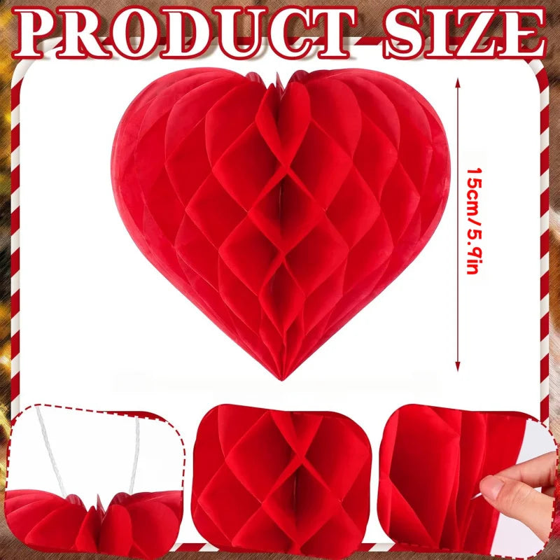 5Pcs Valentine‘s Day Heart & Ball Tissue Paper Honeycomb Ball Love Decoration Pom Poms for Valentine‘s Day Wedding Party Decors