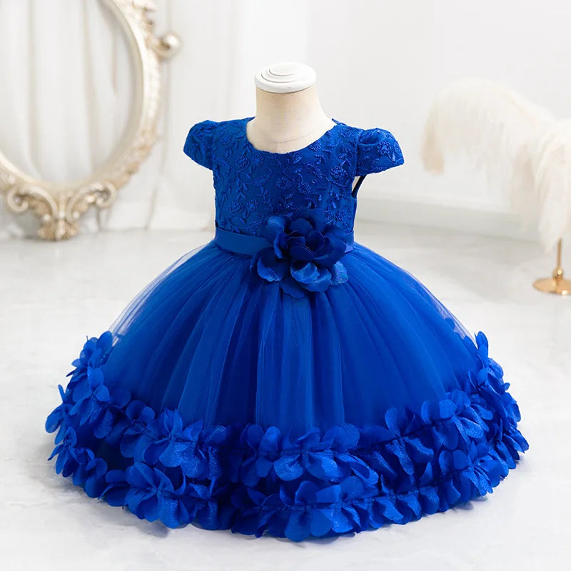 Infant Baptism Party Dress Baby Girls Flower Embroidery Princess Dresses For Toddlers 1st Birthday Communion Puffy Dresses Gowns