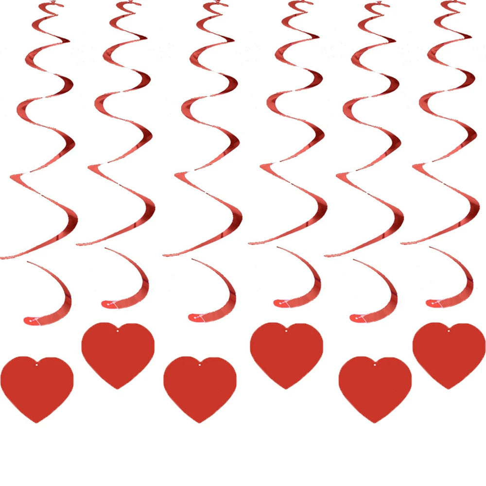 6PCS/1SET Love Heart Pendant Banner Red Valentine Day Wedding Flag Hanger Flower Spiral Garland Home Party Favors Supp
