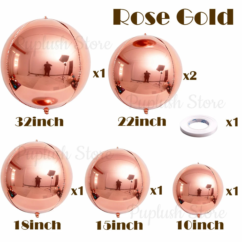 7Pcs Metal Silver Gold 4D Round Foil Balloon Rose Gold Blue Pink Red Helium Air Globos Birthday Baby Shower Wedding Decor