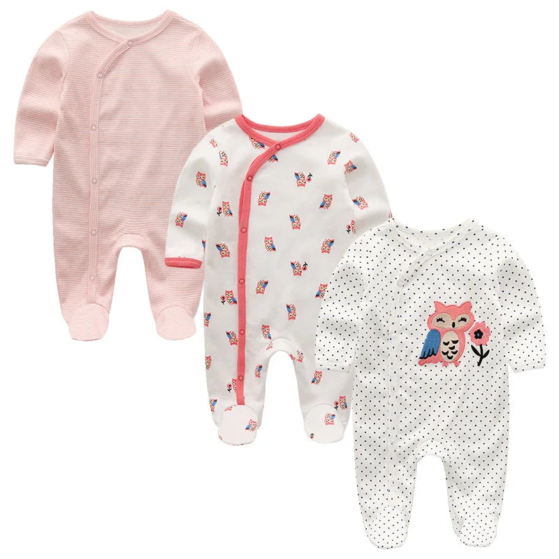3pcs Newborn Baby Boy Clothes Long Sleeve 100% Cotton Baby Rompers Cartoon Baby Girl Clothes 0-12M Spring Solid Color Bebes