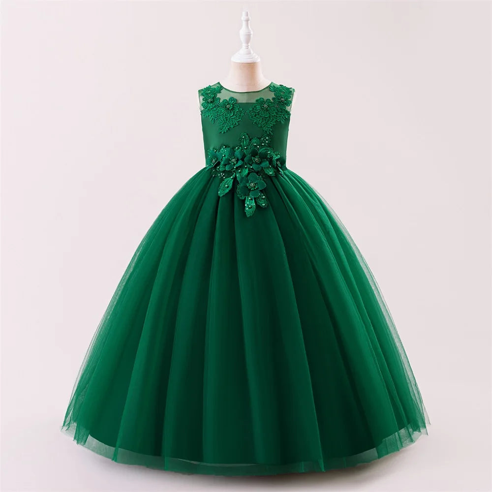 Elegant Baptism Wedding Girls Dress Fashion Tulle First Communion Princess Party Kids Dresses for Girl Bridesmaids Evening Gown