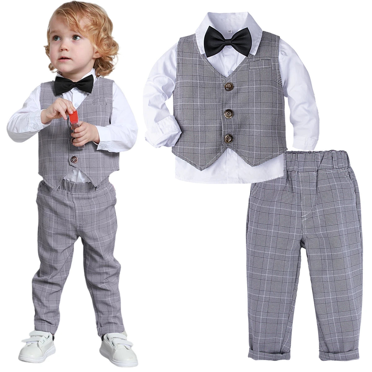 Baby Wedding Outfit Boy Toddler Baptism Suit Kids Birthday Party Easter Gift Clothes Infant Gentleman Xmas Clothing Set 3PCS