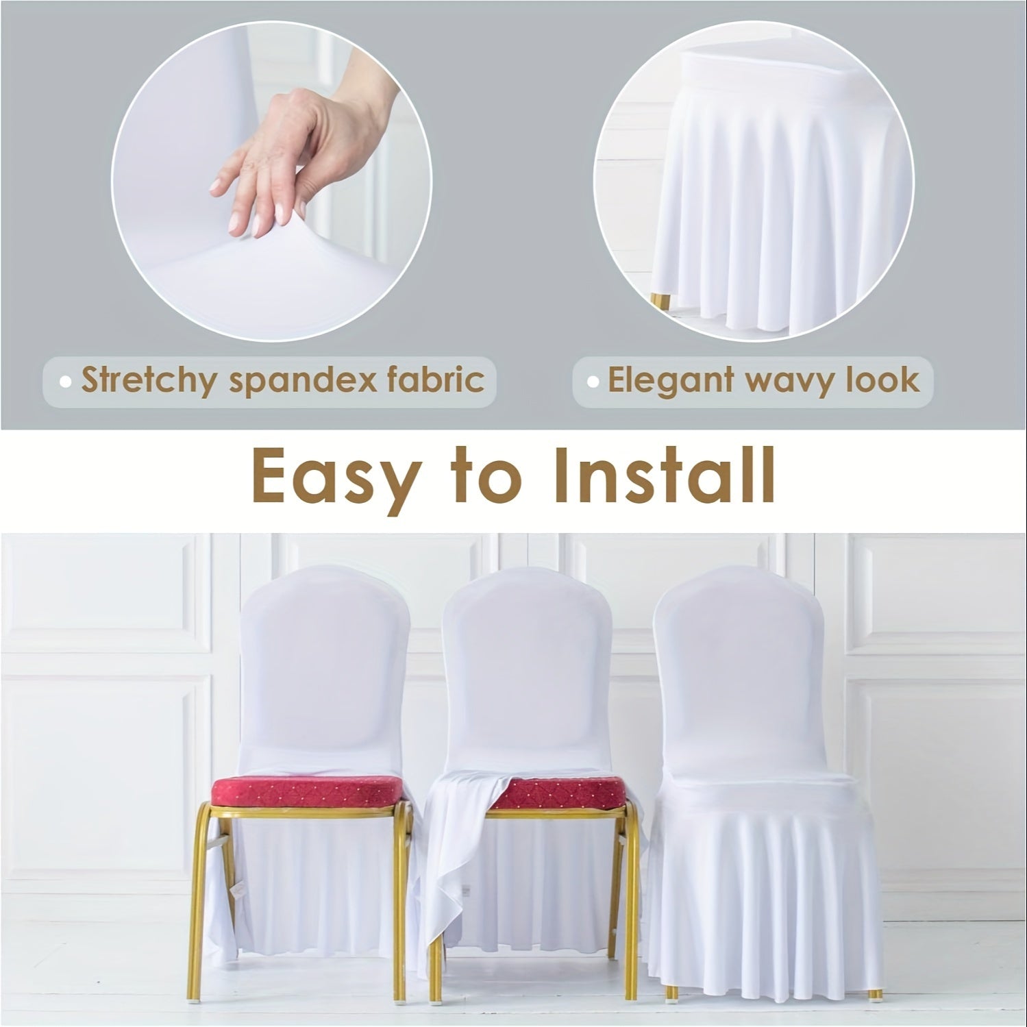 Stretch Spandex Chair Covers with Skirt - Elastic Slipcovers for Wedding & Banquet (Solid Colors)