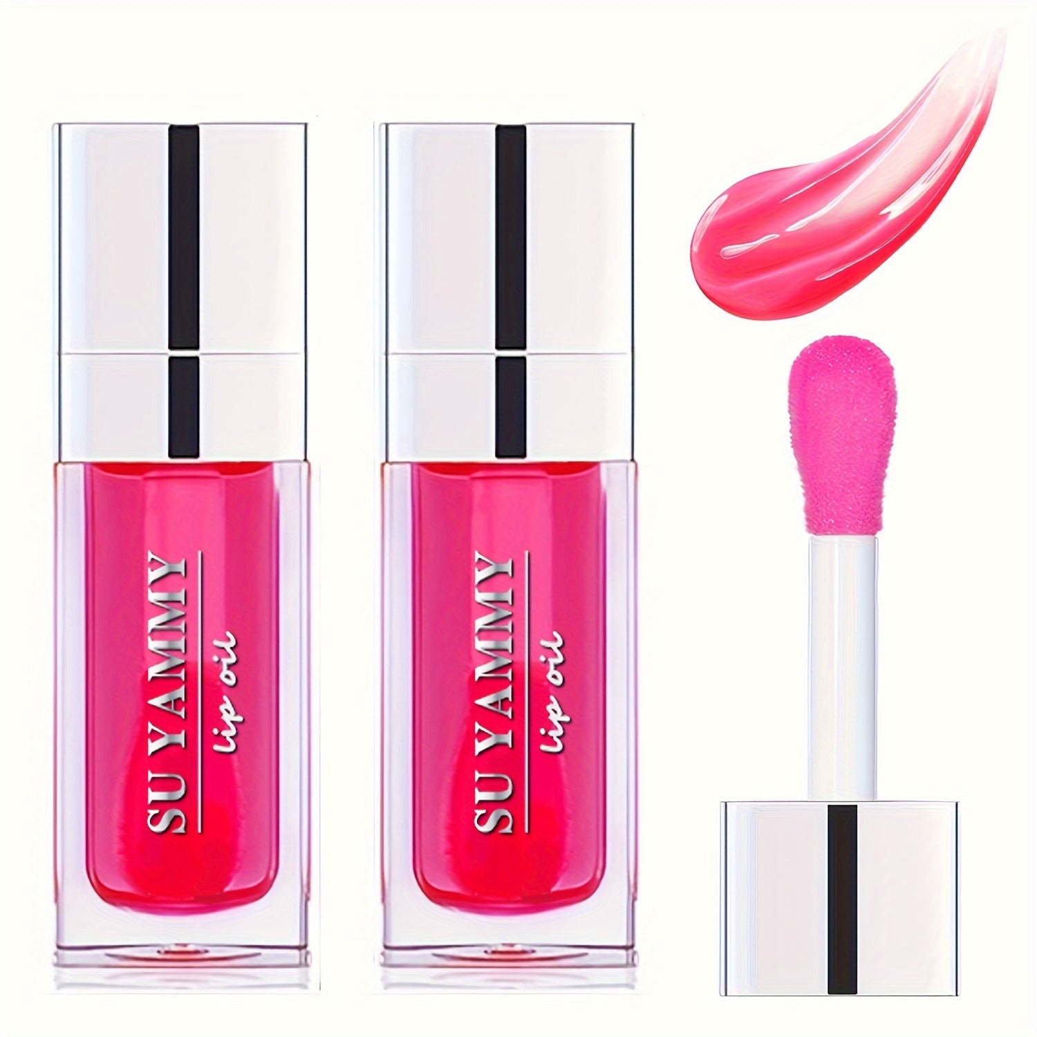 [Buy 1 Get 1 Free]2 PCS Lip Oil, Hydrating Lip Gloss Tinted Lip Balm, Transparent Lip Care With Shiny Big Brush Head, Long Lasting Nourishing Non Sticky Fresh Texture Valentine's Day Gifts