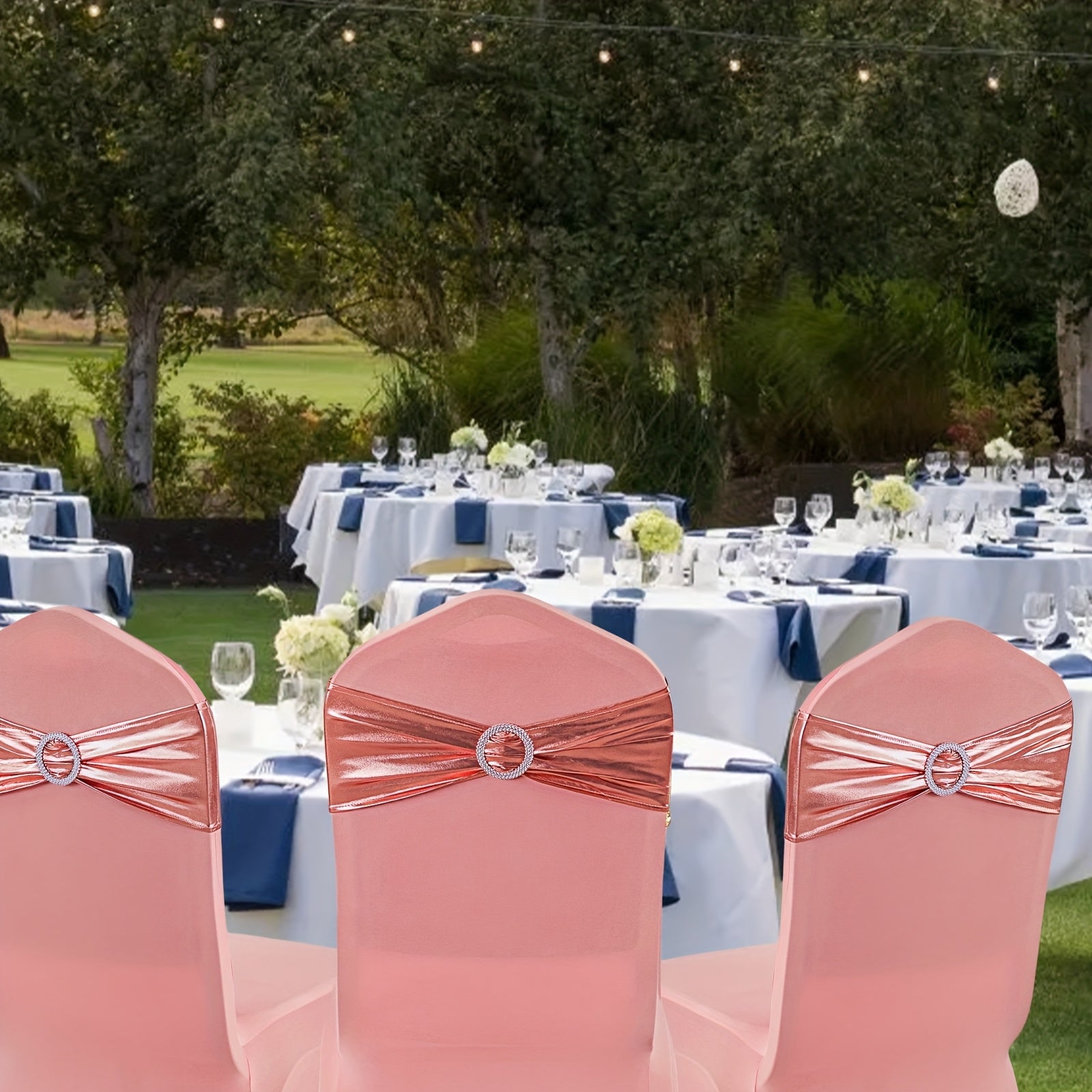 50pcs Spandex Chair Sashes with Bowknot - Elastic Chair Bands with Sliders & Buckles for Wedding, Party, Banquet Decoration