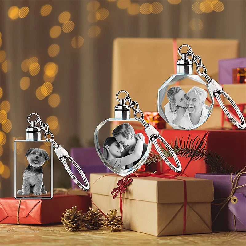 Custom Crystal Photo Keychain 3D innovation Personalized Custom Laser Engraved Photo Crystal Keychain Valentines Gifts Keepsak