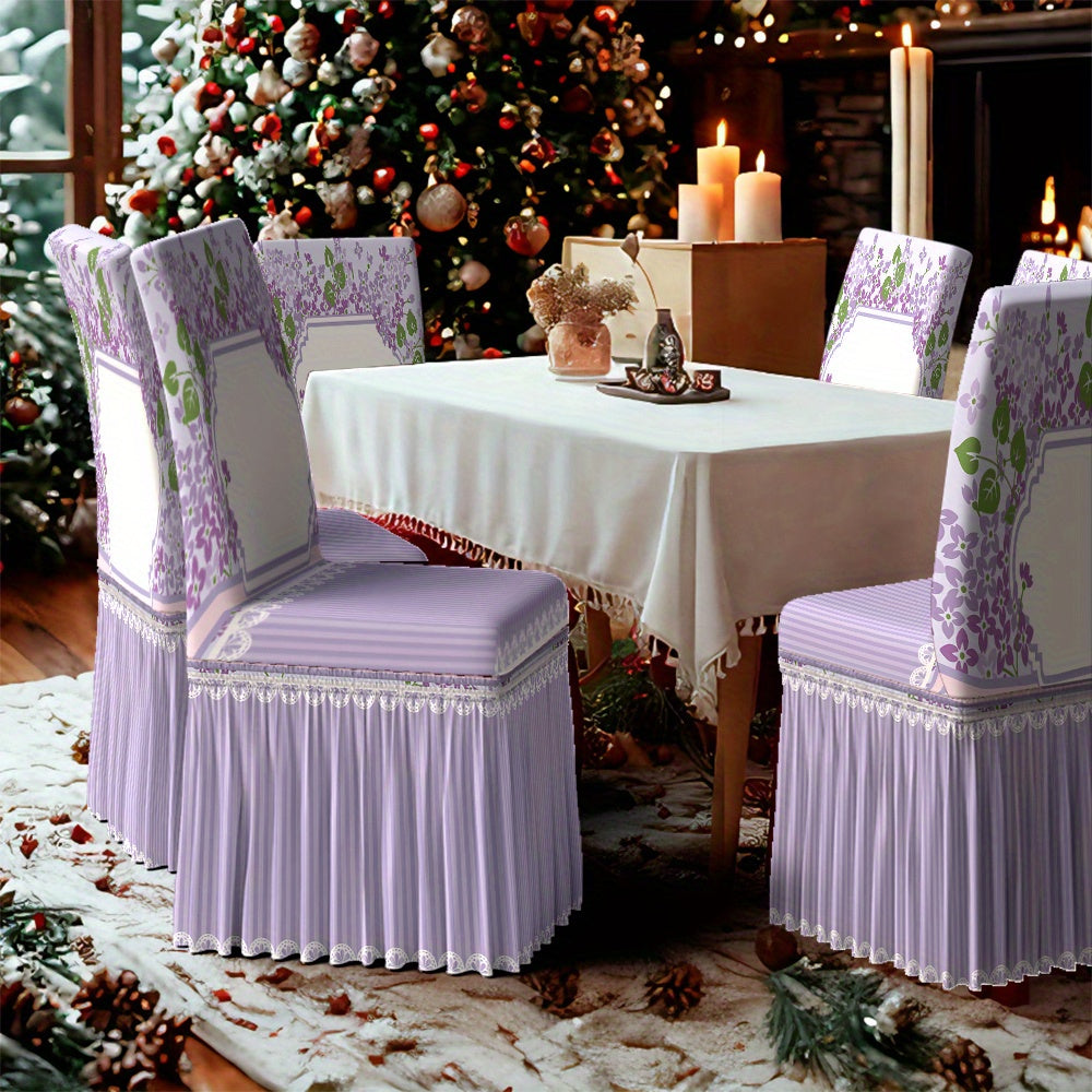 2/4/6pcs Chair Covers with Skirt, Fresh, Elegant, Romantic Floral Decoration, Card Template, Elegant Border. Suitable for Hotels, Weddings, and Events. Machine-washable Red Fabric Protective Covers, for Home and Banquet Use.