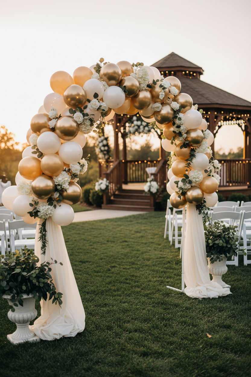 Arche ballons mariage ivoire or