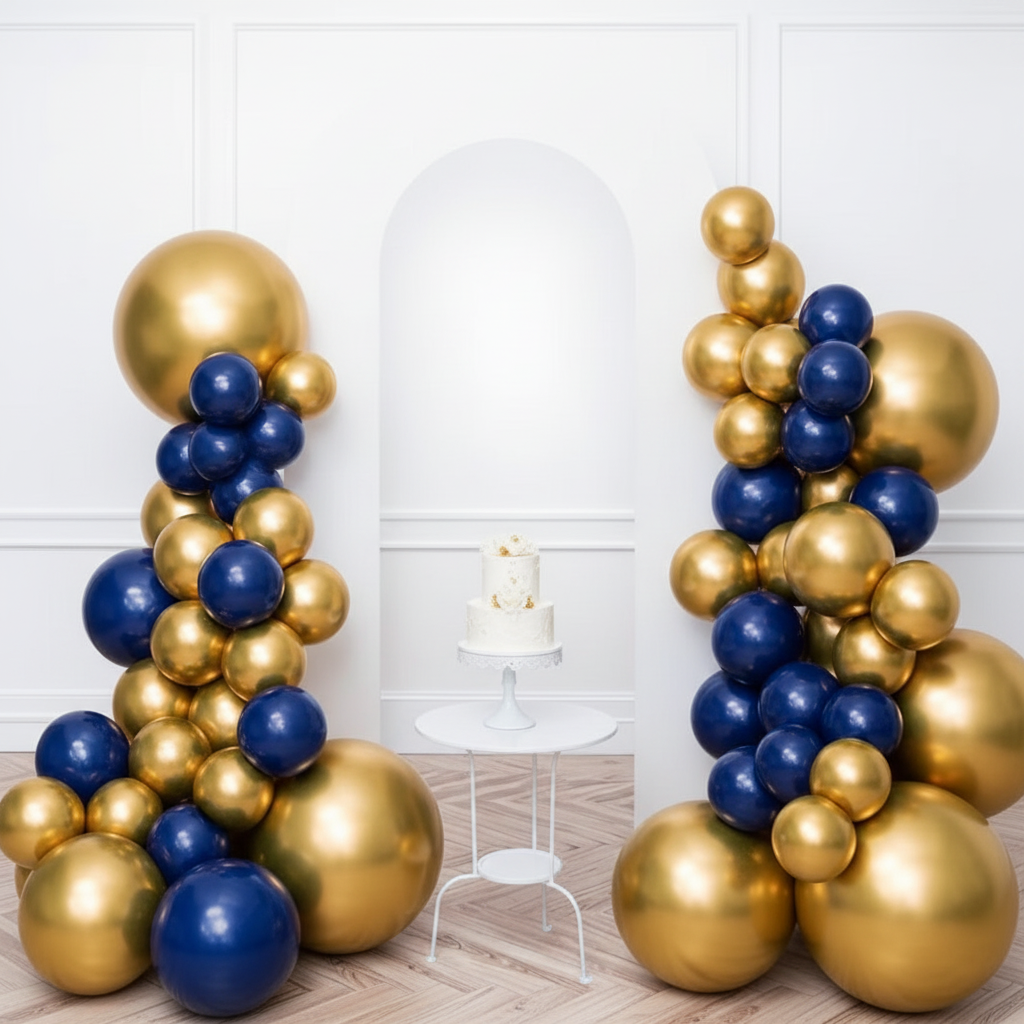 Arche blanche avec ballons gold et navy