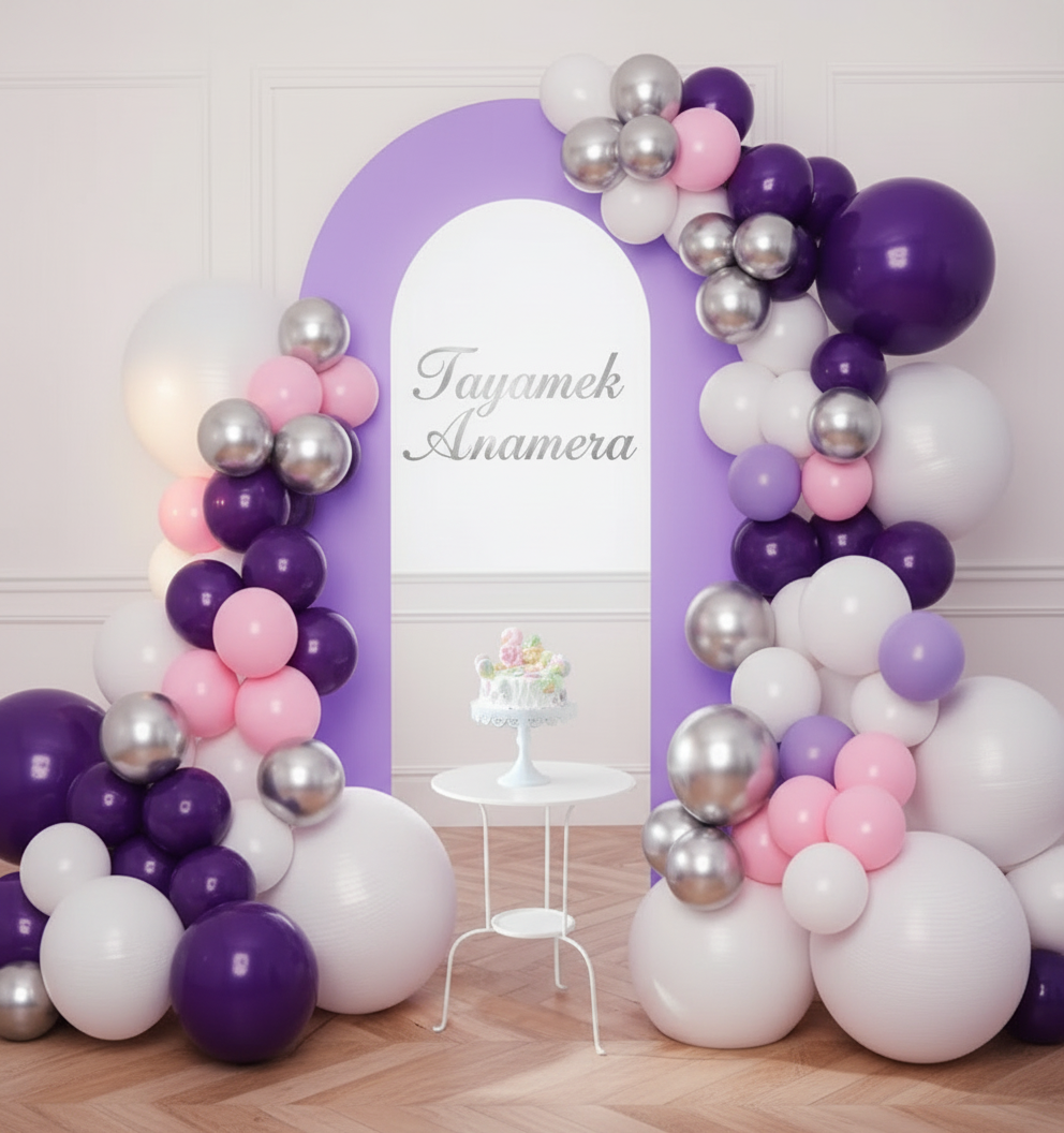 Arche de Ballons Tayamek Anamera - Purple Silver Blanc
