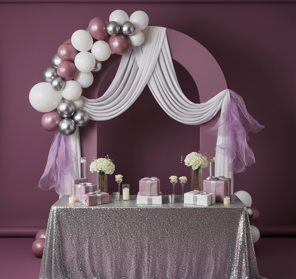 Arche Tayamek Anamera avec drapés lavande et blanc