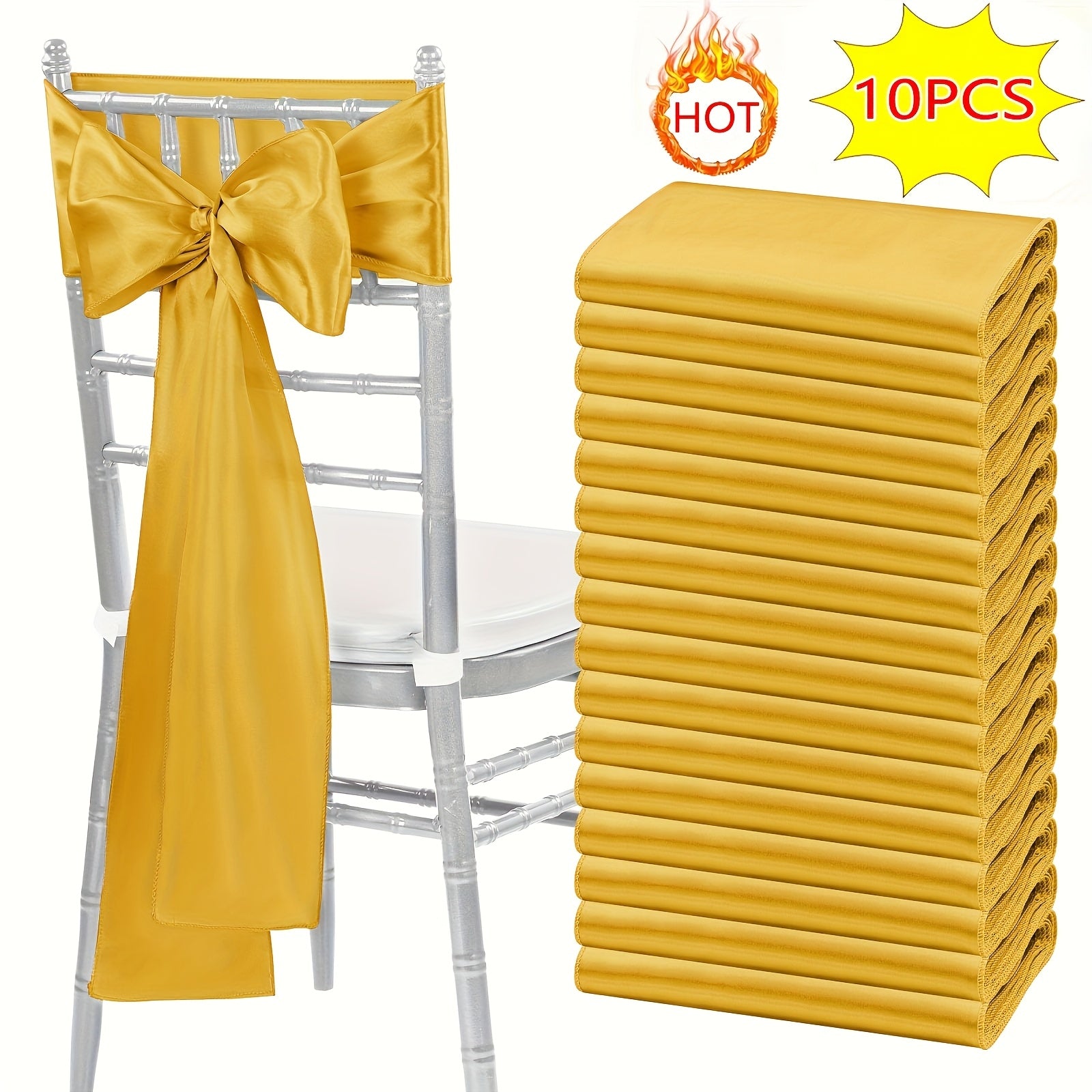 10-Pack Satin Chair Ties & Table Runners - 7x108 Inch Party Streamers for Weddings, Birthdays & Events