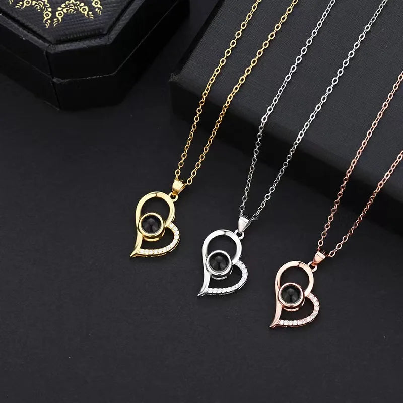 S925 Sterling Silver Custom Color Picture Projection Necklace Heart Pendant For Mom Girlfriend Valentine Birthday Romantic Gifts