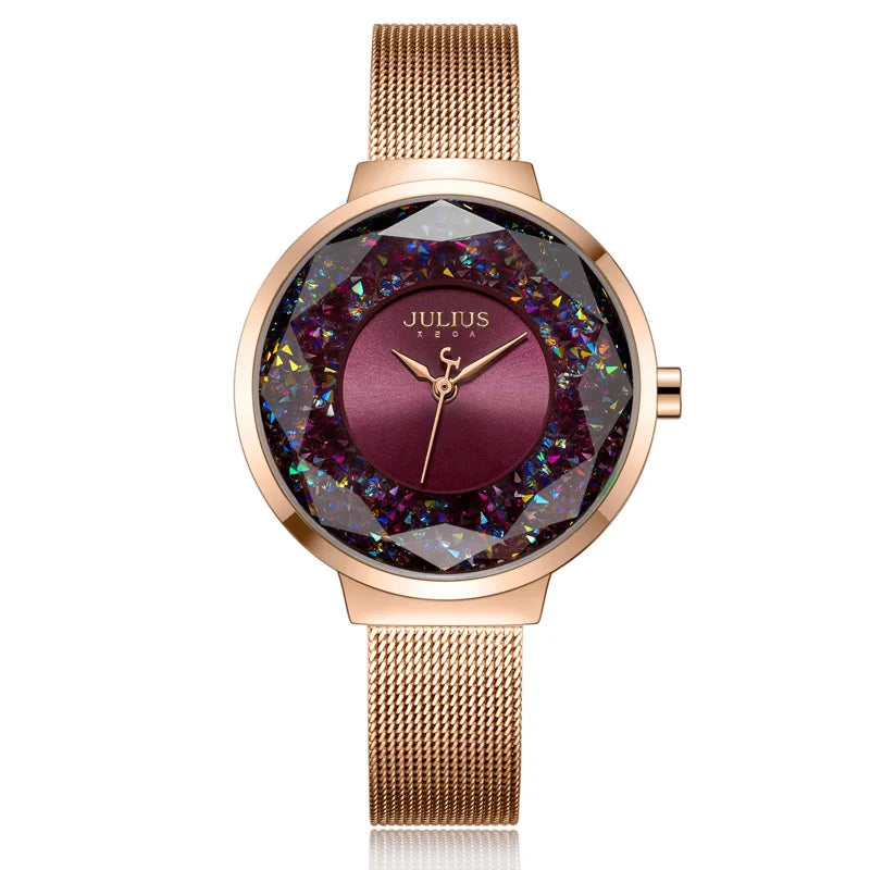 New Crystal Julius Lady Women's Watch MIYOTA Fashion Hours Stainless Steel Bracelet Clock Girl's Birthday Valentine Gift Box