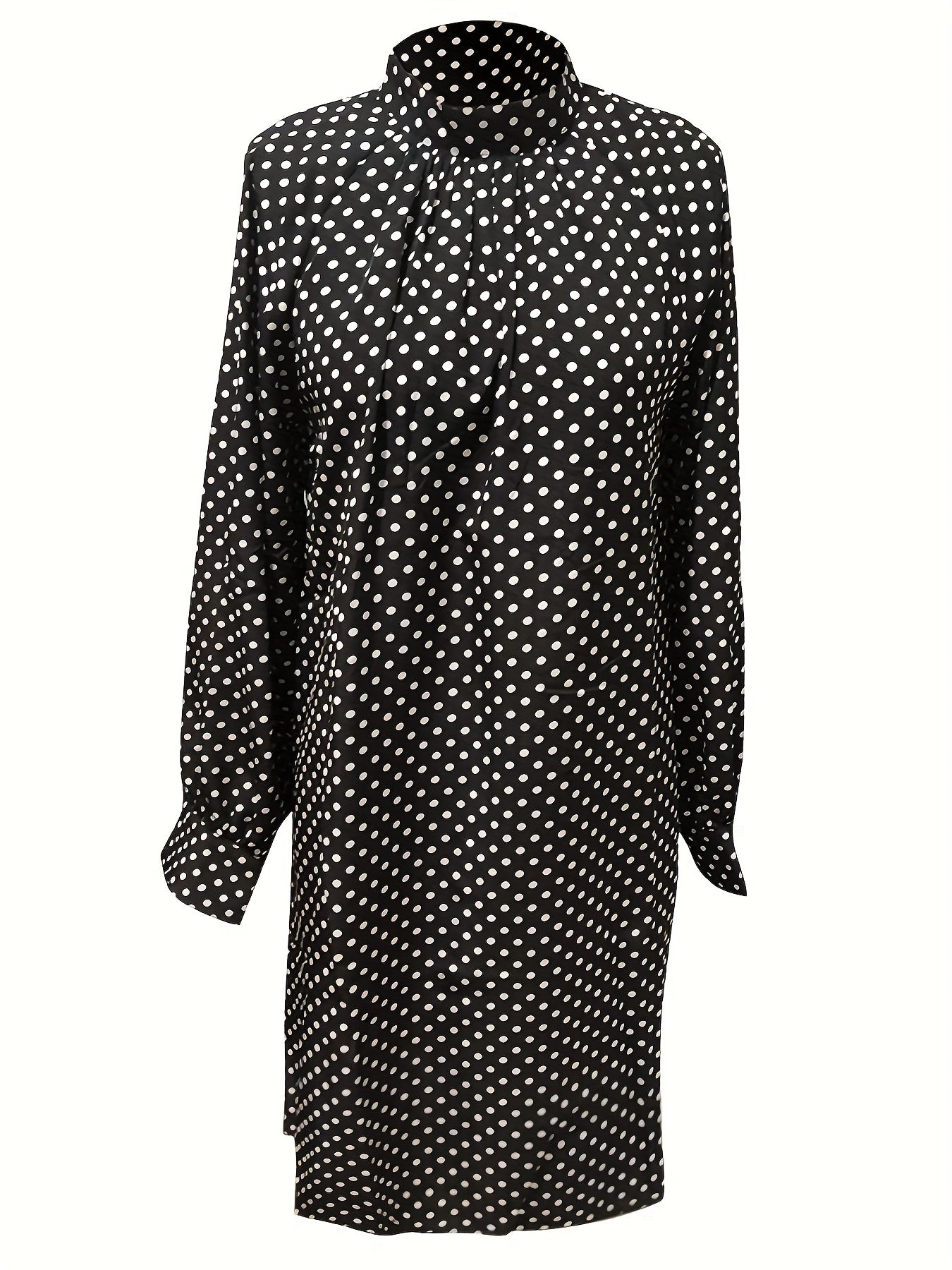 Polka Dot Short Dress - Elegant High Neck Style