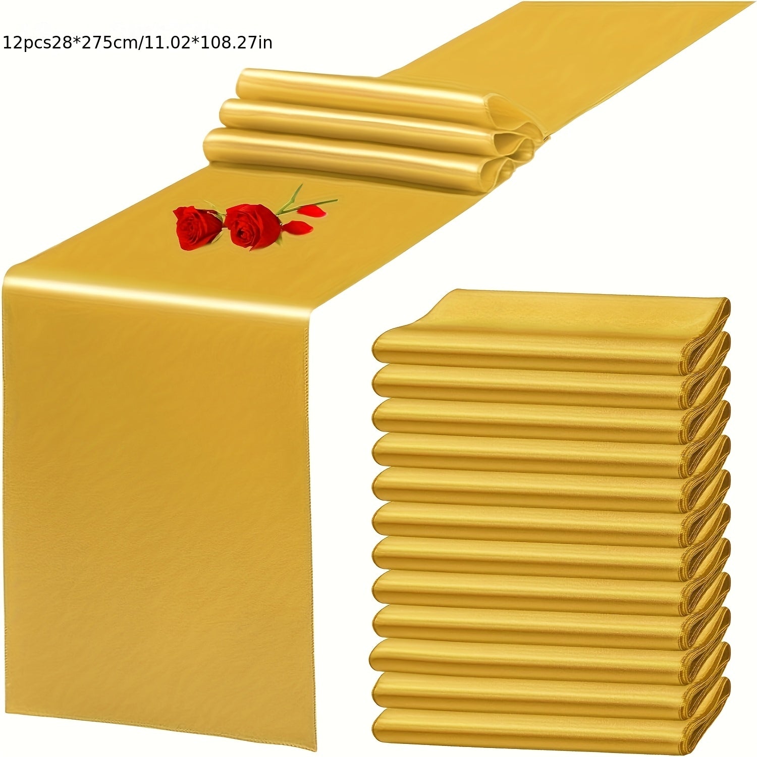 6/12pcs Satin Table Runners, 11.02 x 108.27 inch, Rectangular Polyester Table Runner for Halloween, Christmas, New Year, Wedding Receptions, Bridal Showers, Banquets, Graduation Ceremonies, Birthday Parties, Available in Mult