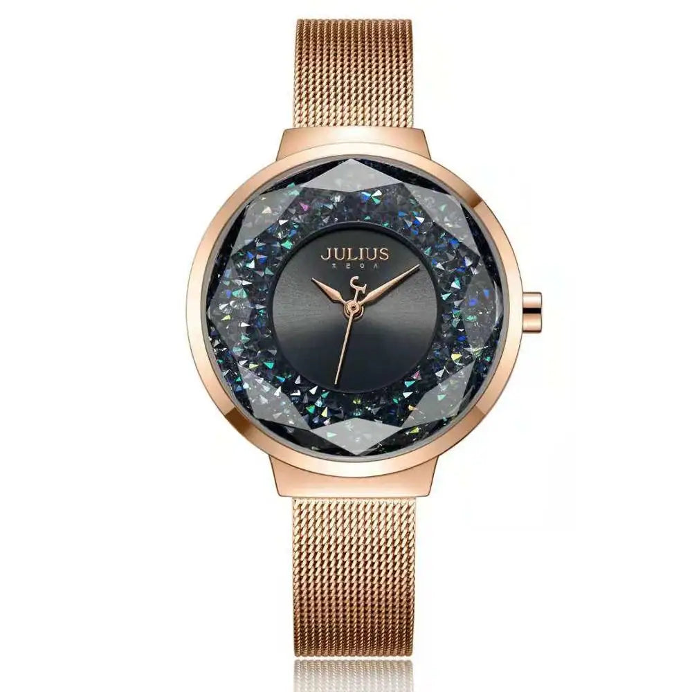 New Crystal Julius Lady Women's Watch MIYOTA Fashion Hours Stainless Steel Bracelet Clock Girl's Birthday Valentine Gift Box