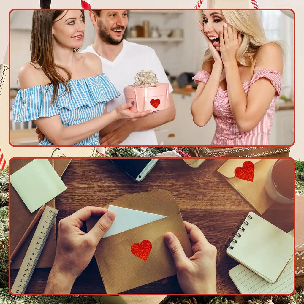 1-5Rolls Red Pink Heart Stickers(500pcs/Roll)for Valentines Day Wedding Gift Packing Bag Packaging Labels Love DIY Stickers