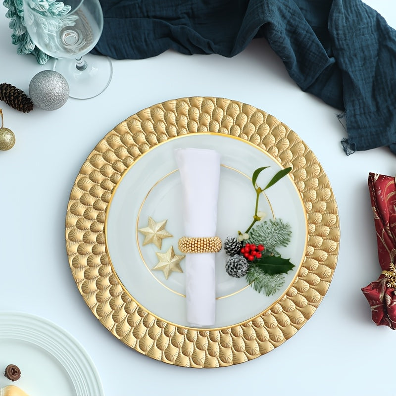 6/48pcs Golden, Silvery, Red Charger Plates, 12.8 Inch Round Charger Plates Plastic for Wedding Dinner, Elegant Reusable Chargers Plates for Table Setting Wedding, Party Event, Tabletop Setting Decor for Halloween,Christmas E