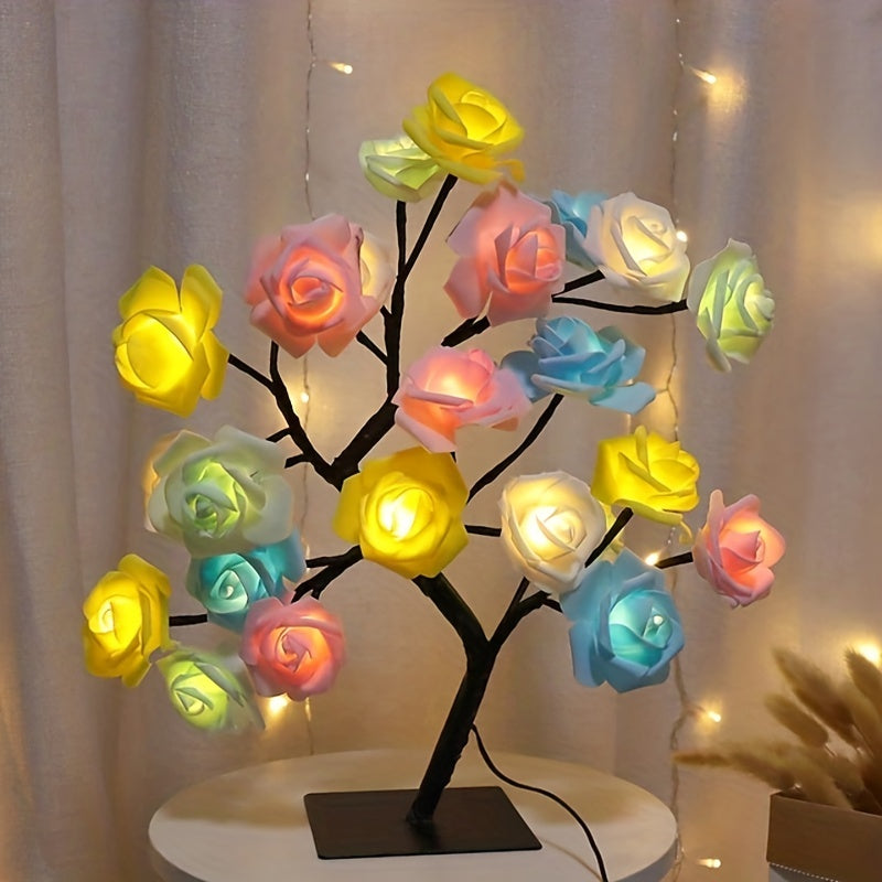 1pc LED Rose Flower Table Lamp - Romantic Fairy Lights with 24 LEDs, USB Powered, Valentine's Day, Christmas, Wedding, Bedroom Decoration, Night Light, Gift Idea for Her, Home Party Ambiance