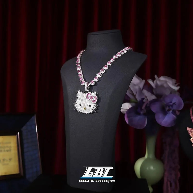 Kawaii Sanrios HelloKitty New Necklace Full Drill Pendant Collarbone Chain for Women Sparkling Crystal Birthday Valentine Gift