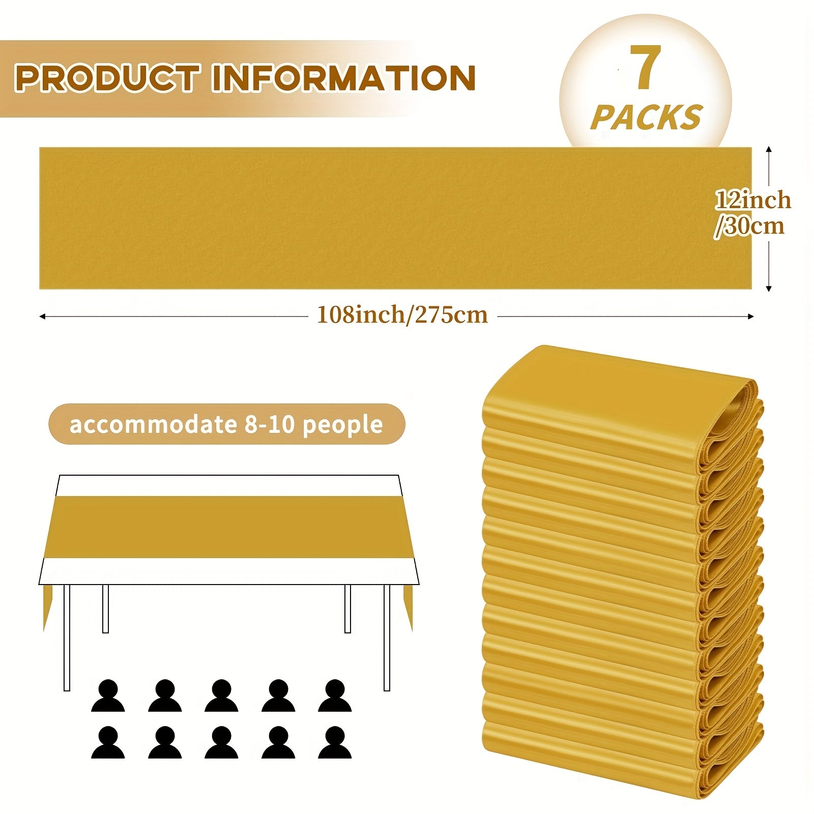 7pcs Satin Tablecloths, 12x108 Inches | Smooth Polyester Fabric, Ideal for Weddings, Birthday Parties, Banquets, Hotel Events, Decorates Rectangular and Round Tables