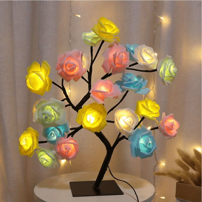1pc LED Rose Flower Table Lamp - Romantic Fairy Lights with 24 LEDs, USB Powered, Valentine's Day, Christmas, Wedding, Bedroom Decoration, Night Light, Gift Idea for Her, Home Party Ambiance