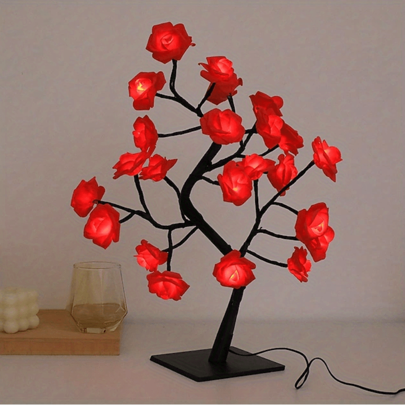 1pc LED Rose Flower Table Lamp - Romantic Fairy Lights with 24 LEDs, USB Powered, Valentine's Day, Christmas, Wedding, Bedroom Decoration, Night Light, Gift Idea for Her, Home Party Ambiance