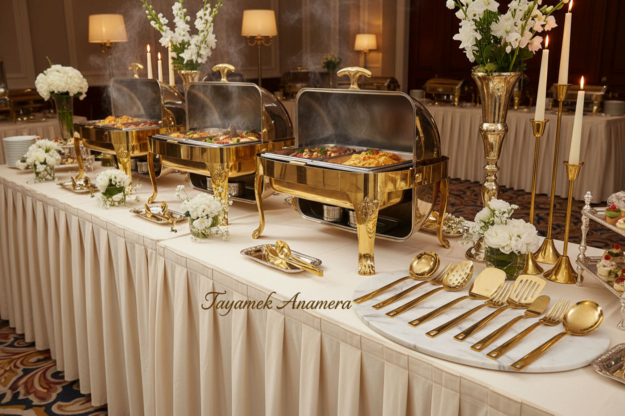 Cuillères de service dorées avec plats chauffants - Tayamek Anamera