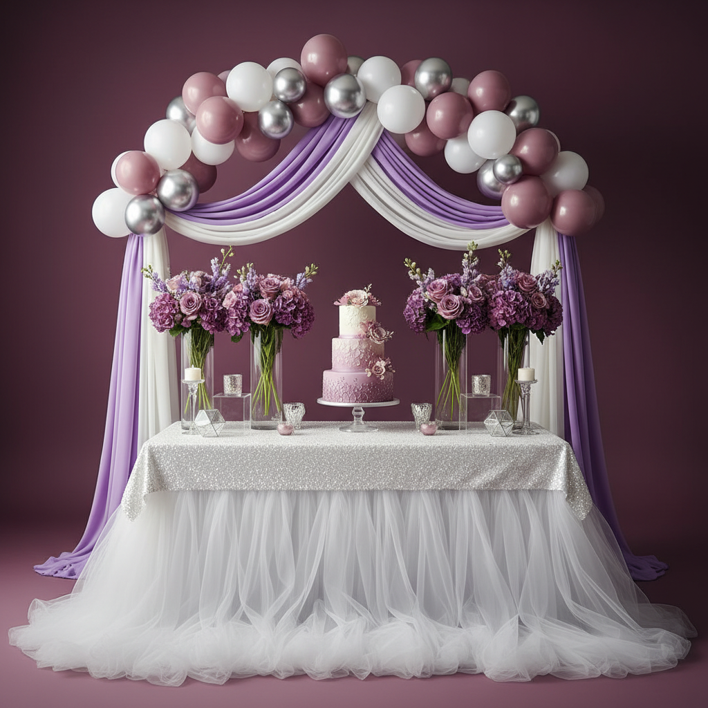 Décor événementiel Tayamek Anamera mauve et blanc