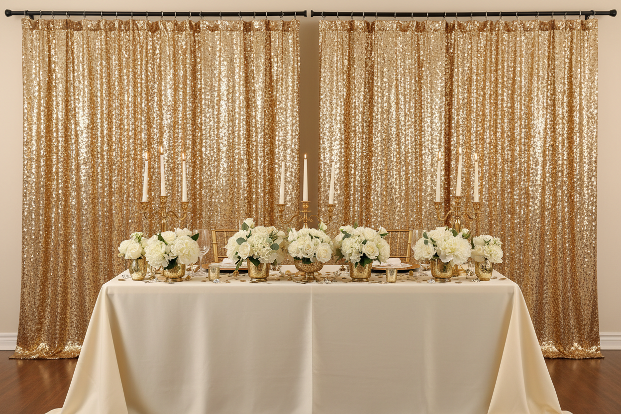 Décoration événementielle rideaux dorés