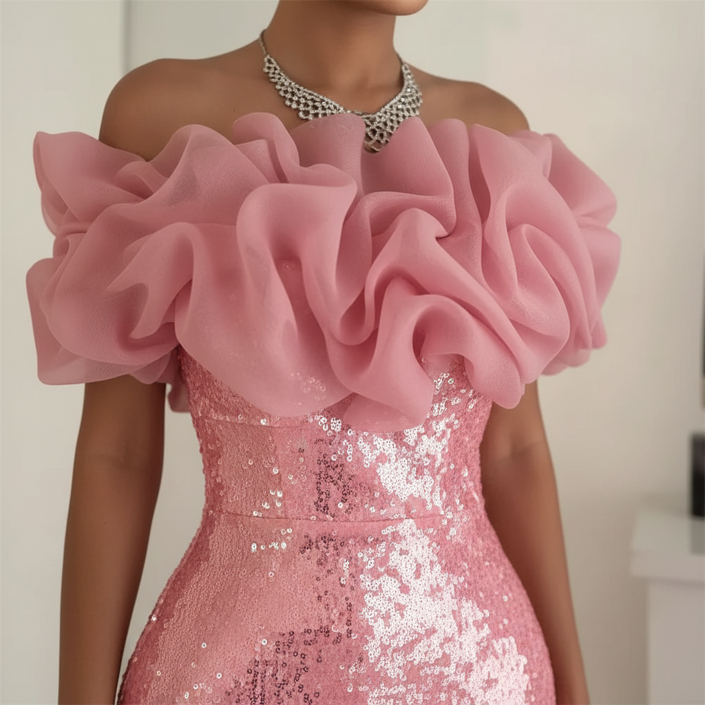 Détail paillettes et volants