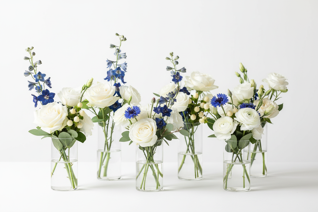 Détails vases blanc bleu