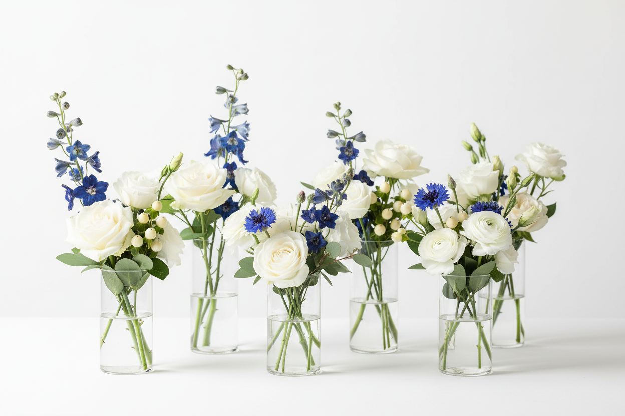 Détails vases blanc bleu