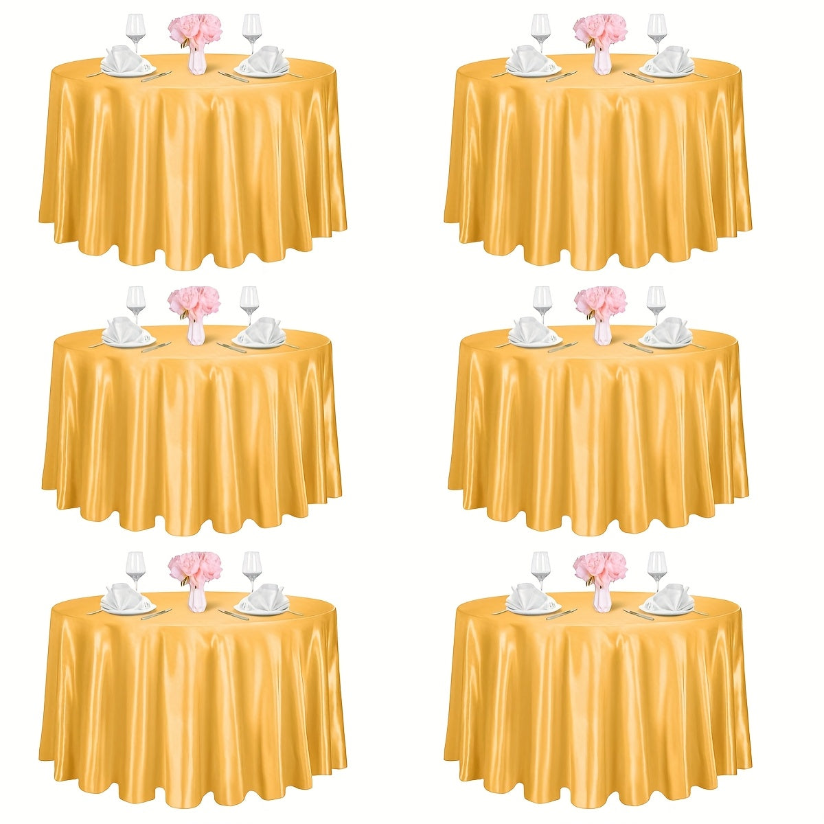 6pcs Handmade Round Satin Tablecloth - Bright Color, 57/90 Inch Diameter Wedding & Banquet Table, Smooth Glossy Suitable for Valentine' Day, Parties, Elegant Dining Table Decor - Luxury Fabric